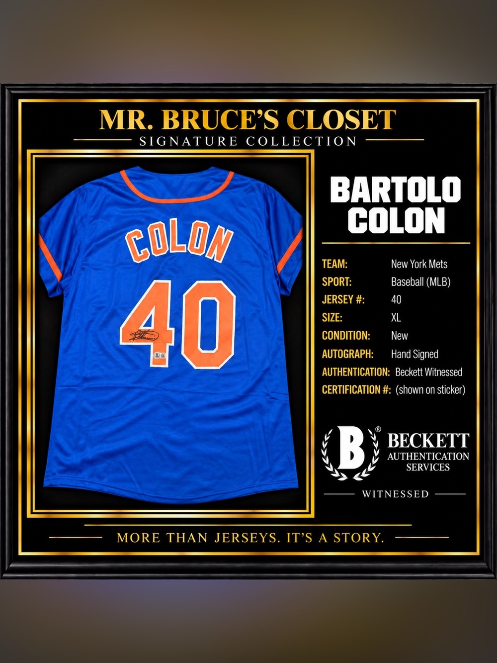 Bartolo Colon Signed New York Mets #40 Jersey Beckett Witnessed Autograph XL